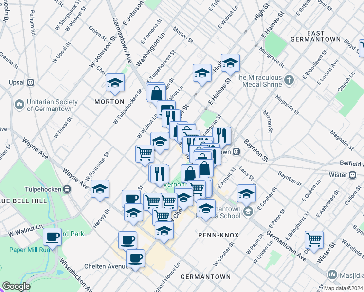 map of restaurants, bars, coffee shops, grocery stores, and more near in Philadelphia