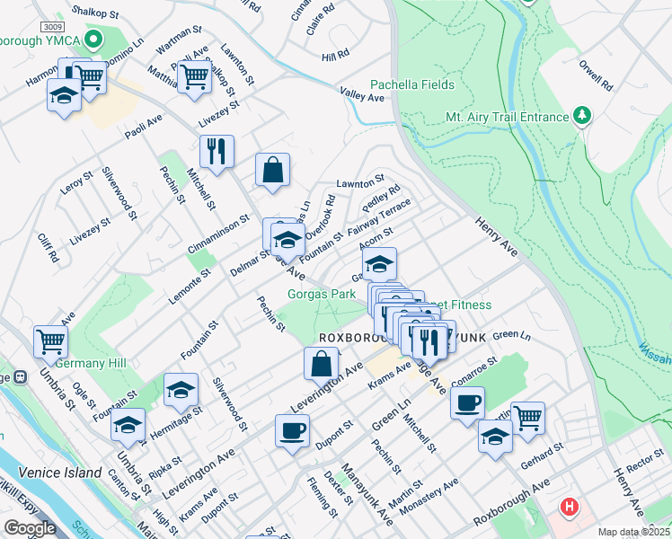 map of restaurants, bars, coffee shops, grocery stores, and more near 513 Acorn Street in Philadelphia