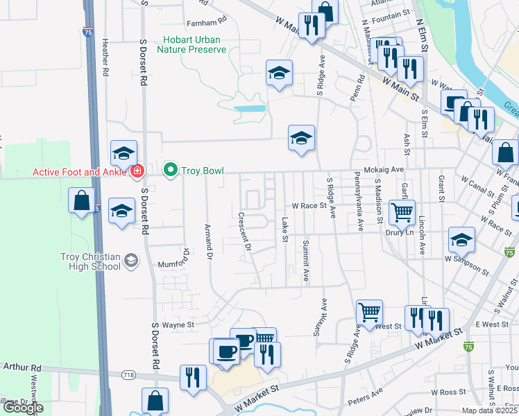 map of restaurants, bars, coffee shops, grocery stores, and more near 21 Red Cedar Drive in Troy