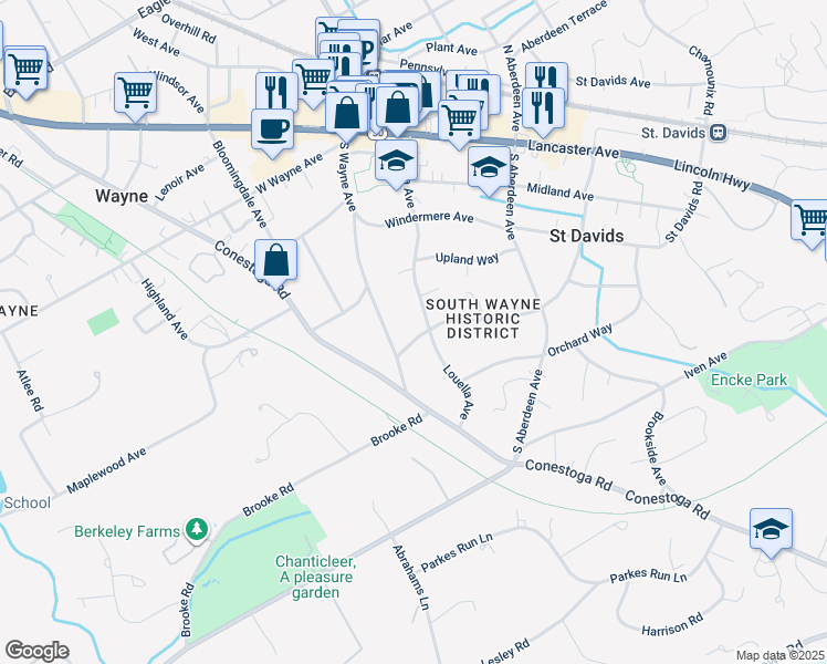 map of restaurants, bars, coffee shops, grocery stores, and more near 348 Louella Avenue in Wayne