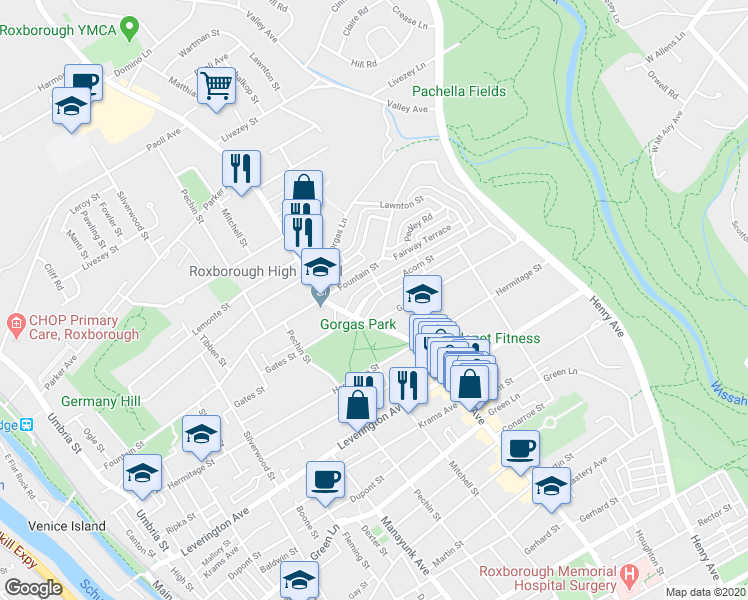 map of restaurants, bars, coffee shops, grocery stores, and more near 513 Acorn Street in Philadelphia
