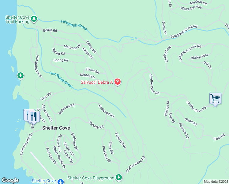 map of restaurants, bars, coffee shops, grocery stores, and more near 48 Beach Rd in Whitethorn