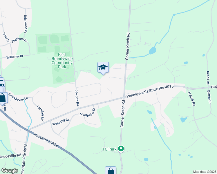 map of restaurants, bars, coffee shops, grocery stores, and more near 484 Hopewell Road in Downingtown
