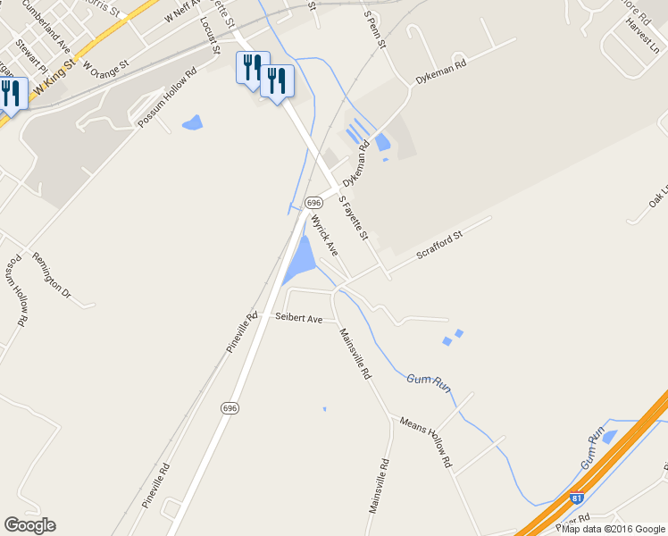map of restaurants, bars, coffee shops, grocery stores, and more near 30 Wyrick Avenue in Shippensburg