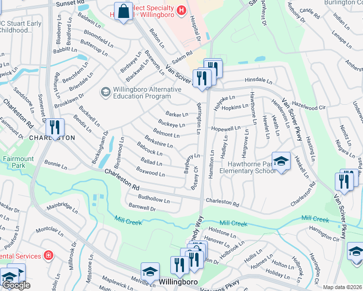 map of restaurants, bars, coffee shops, grocery stores, and more near 10 Burgess Lane in Willingboro