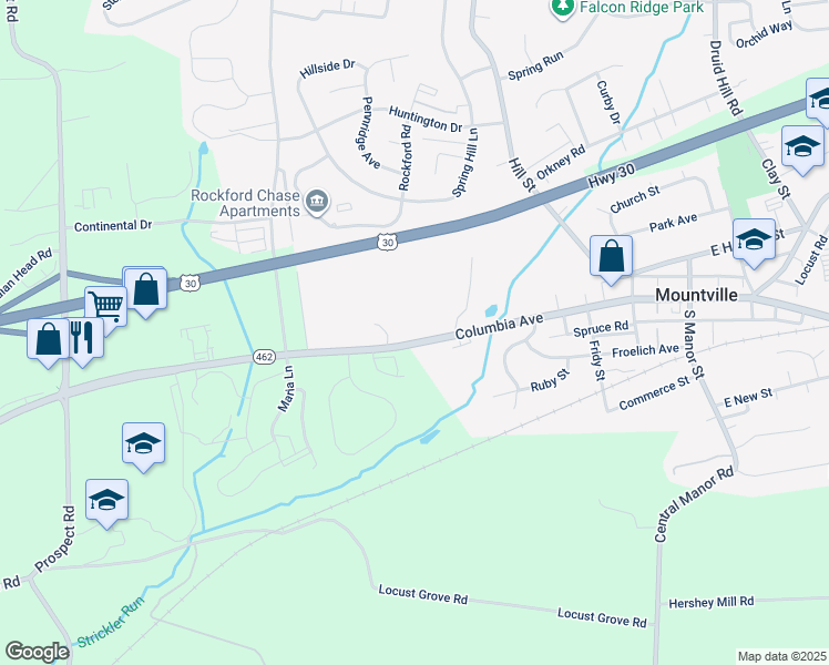 map of restaurants, bars, coffee shops, grocery stores, and more near 441 W Main St in Mountville