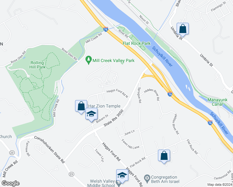 map of restaurants, bars, coffee shops, grocery stores, and more near 1637 Hagys Ford Road North in Narberth