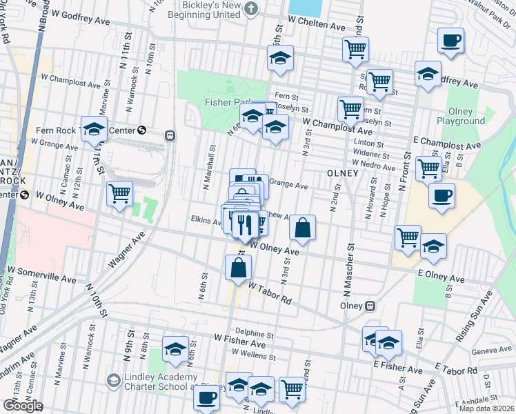 map of restaurants, bars, coffee shops, grocery stores, and more near 419 West Chew Avenue in Philadelphia