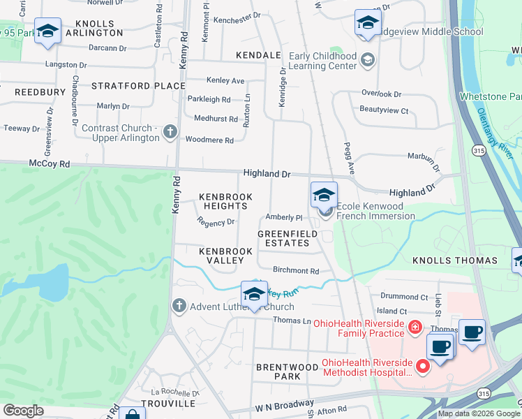 map of restaurants, bars, coffee shops, grocery stores, and more near 3880 Criswell Drive in Columbus