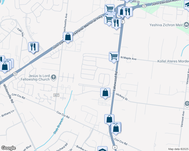 map of restaurants, bars, coffee shops, grocery stores, and more near 223 Roberts Road in Toms River