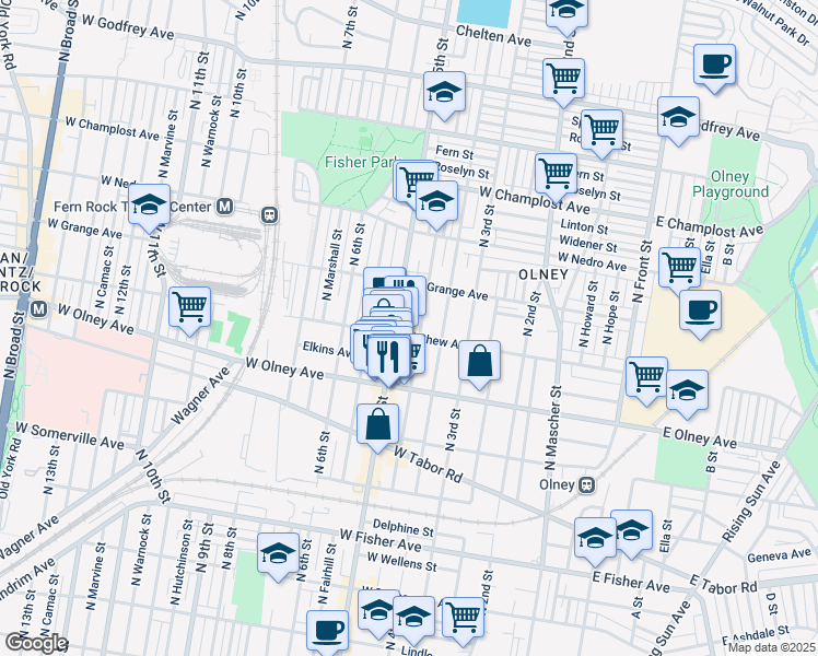 map of restaurants, bars, coffee shops, grocery stores, and more near 433 West Chew Avenue in Philadelphia