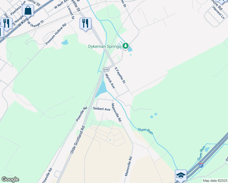 map of restaurants, bars, coffee shops, grocery stores, and more near 30 Wyrick Avenue in Shippensburg