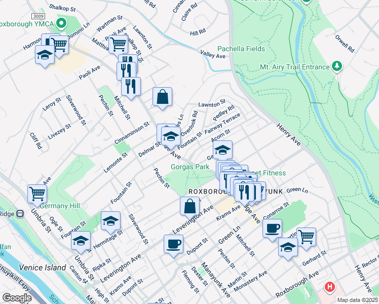 map of restaurants, bars, coffee shops, grocery stores, and more near 508 Acorn Street in Philadelphia