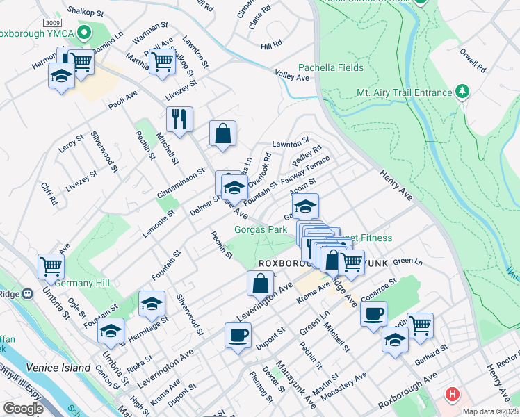 map of restaurants, bars, coffee shops, grocery stores, and more near 508 Acorn Street in Philadelphia