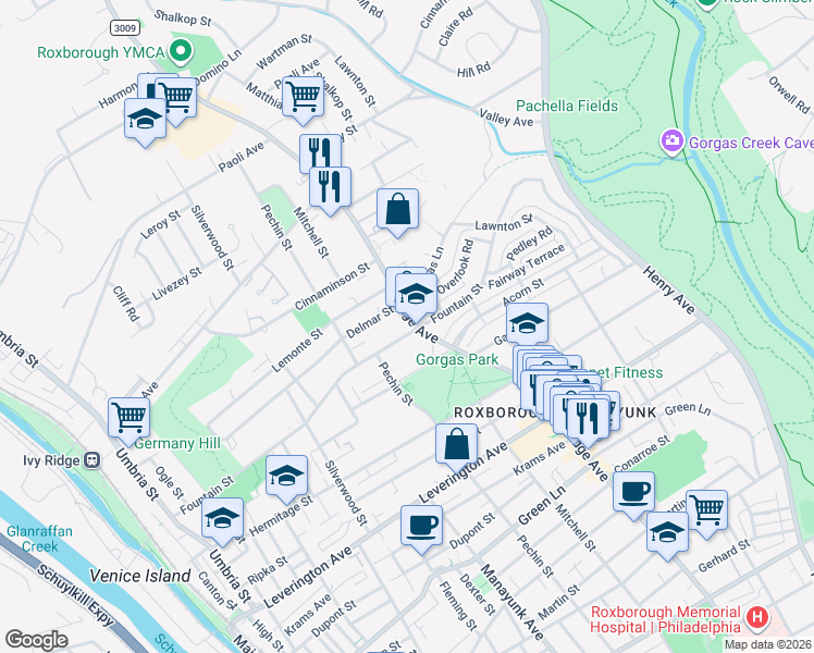 map of restaurants, bars, coffee shops, grocery stores, and more near 422 Fountain Street in Philadelphia