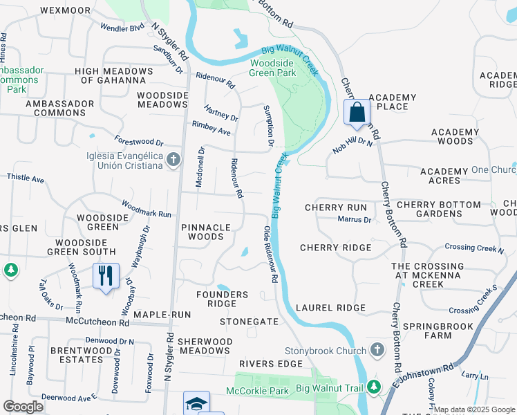 map of restaurants, bars, coffee shops, grocery stores, and more near 214 Carlin Court East in Columbus