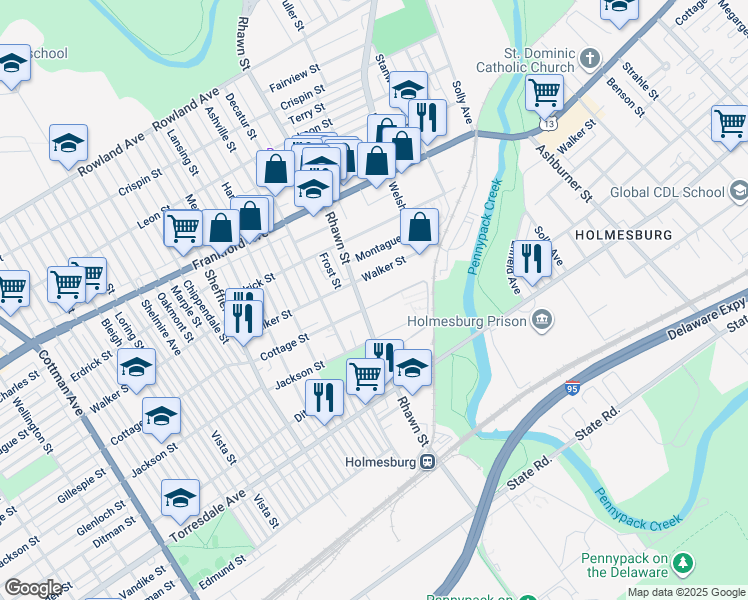 map of restaurants, bars, coffee shops, grocery stores, and more near 8014 Cottage Street in Philadelphia