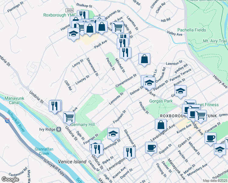 map of restaurants, bars, coffee shops, grocery stores, and more near 333 Cinnaminson Street in Philadelphia