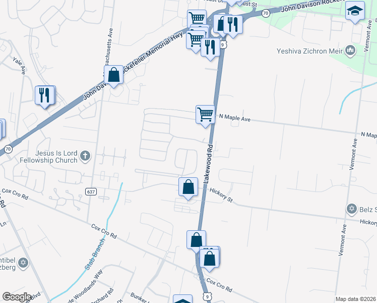 map of restaurants, bars, coffee shops, grocery stores, and more near 1715 Stallion Circle East in Toms River