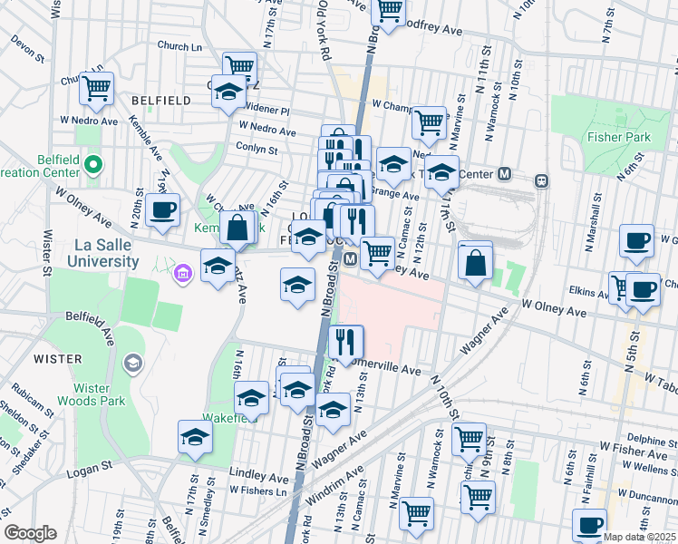 map of restaurants, bars, coffee shops, grocery stores, and more near in Philadelphia