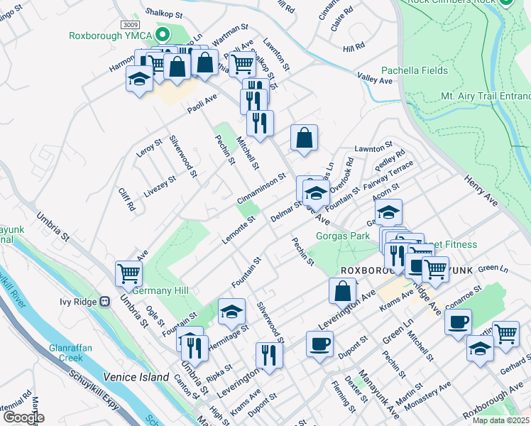 map of restaurants, bars, coffee shops, grocery stores, and more near 403 Lemonte Street in Philadelphia