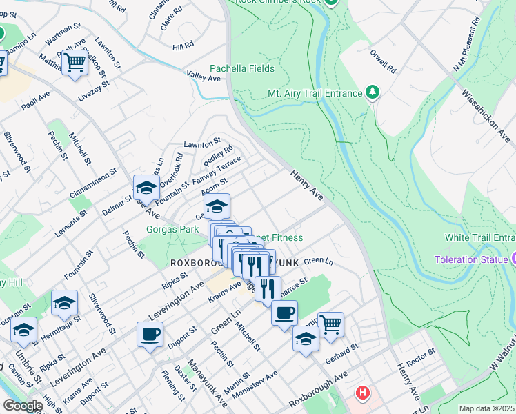 map of restaurants, bars, coffee shops, grocery stores, and more near 572 Hermitage Street in Philadelphia