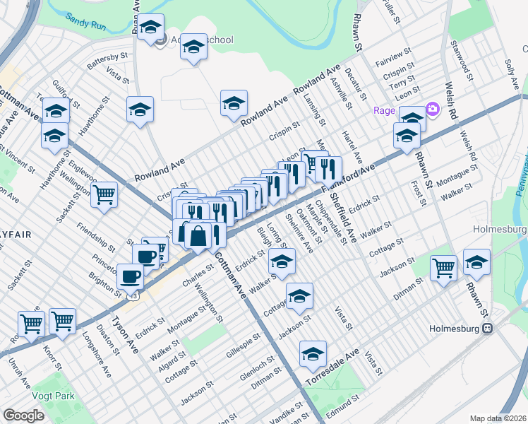 map of restaurants, bars, coffee shops, grocery stores, and more near in Philadelphia