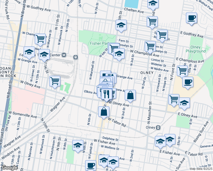map of restaurants, bars, coffee shops, grocery stores, and more near 5656 North 5th Street in Philadelphia