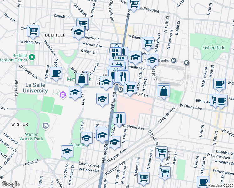 map of restaurants, bars, coffee shops, grocery stores, and more near in Philadelphia