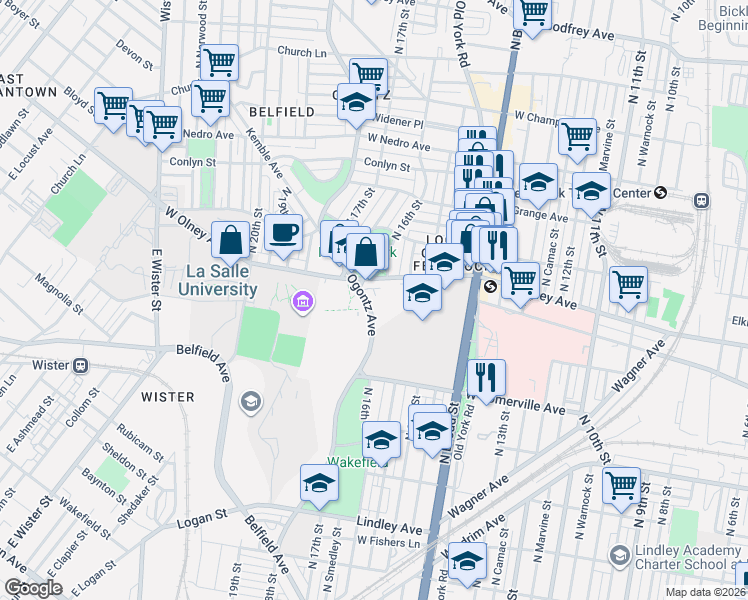 map of restaurants, bars, coffee shops, grocery stores, and more near 97 Ogontz Avenue in Philadelphia