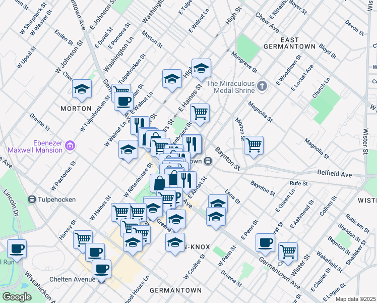 map of restaurants, bars, coffee shops, grocery stores, and more near 108 East Price Street in Philadelphia