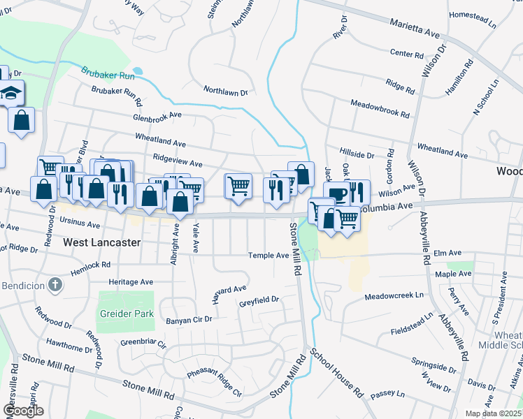 map of restaurants, bars, coffee shops, grocery stores, and more near 1598 Pennsylvania 462 in Lancaster