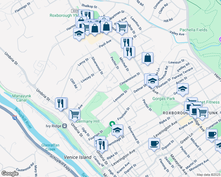 map of restaurants, bars, coffee shops, grocery stores, and more near 358-60 Cinnaminson Street in Philadelphia