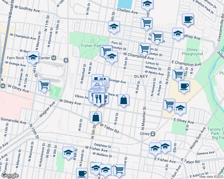 map of restaurants, bars, coffee shops, grocery stores, and more near 419 West Chew Avenue in Philadelphia
