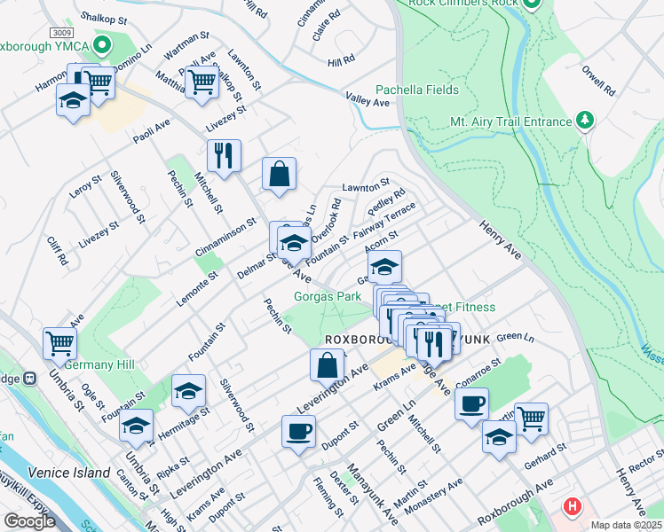 map of restaurants, bars, coffee shops, grocery stores, and more near 514 Acorn Street in Philadelphia