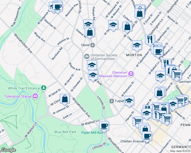 map of restaurants, bars, coffee shops, grocery stores, and more near 370 West Johnson Street in Philadelphia