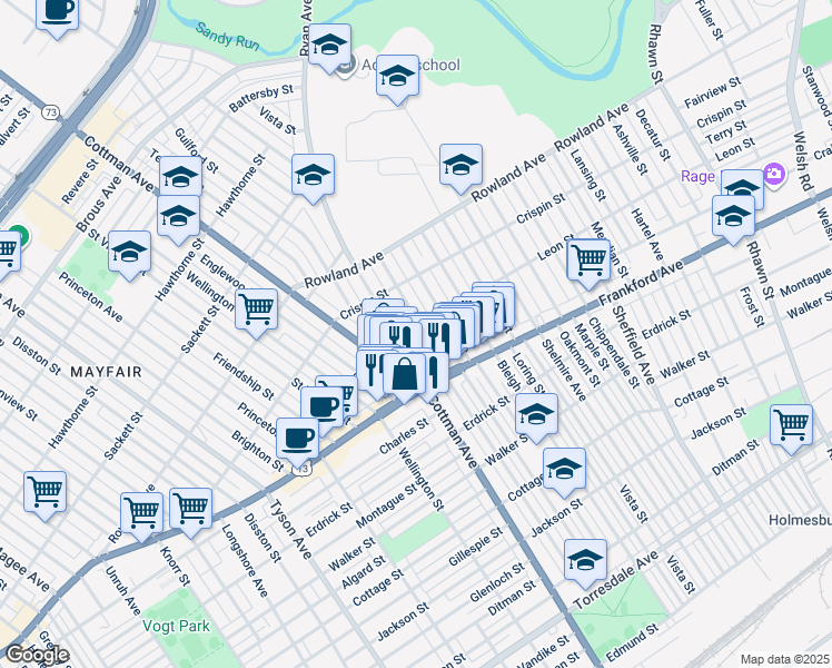 map of restaurants, bars, coffee shops, grocery stores, and more near 3502 Aldine Street in Philadelphia