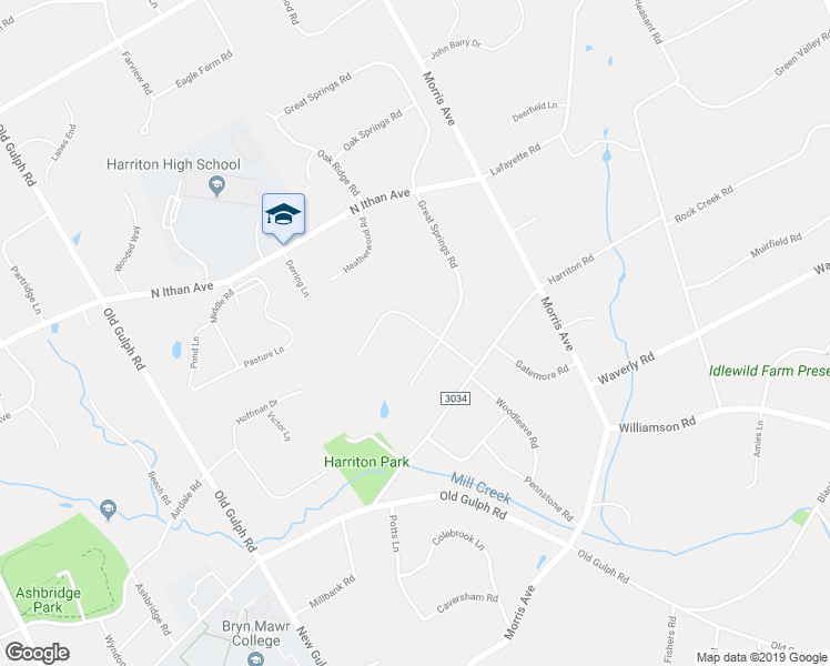 map of restaurants, bars, coffee shops, grocery stores, and more near 730 Woodleave Road in Bryn Mawr