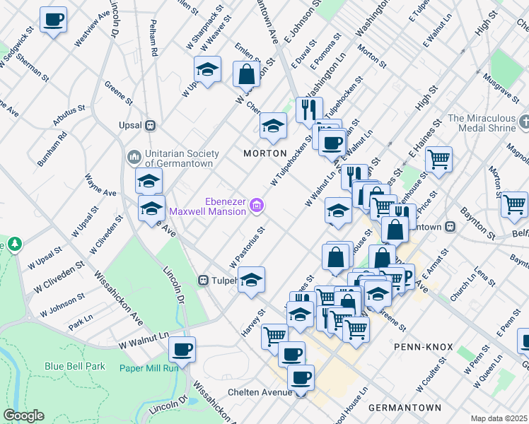 map of restaurants, bars, coffee shops, grocery stores, and more near in Philadelphia