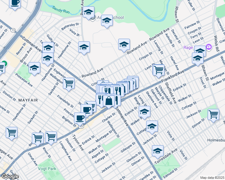 map of restaurants, bars, coffee shops, grocery stores, and more near 3502 Aldine Street in Philadelphia