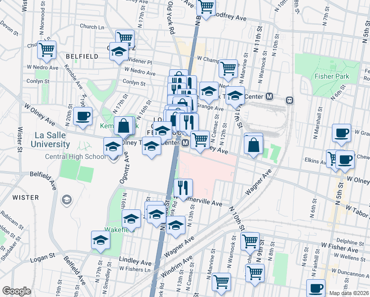 map of restaurants, bars, coffee shops, grocery stores, and more near in Philadelphia