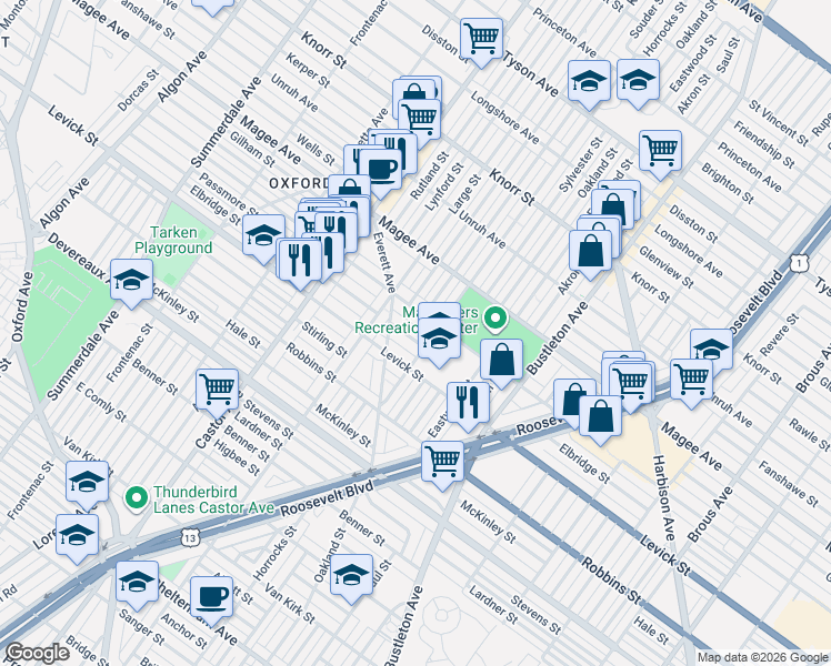 map of restaurants, bars, coffee shops, grocery stores, and more near 1522 Elbridge Street in Philadelphia
