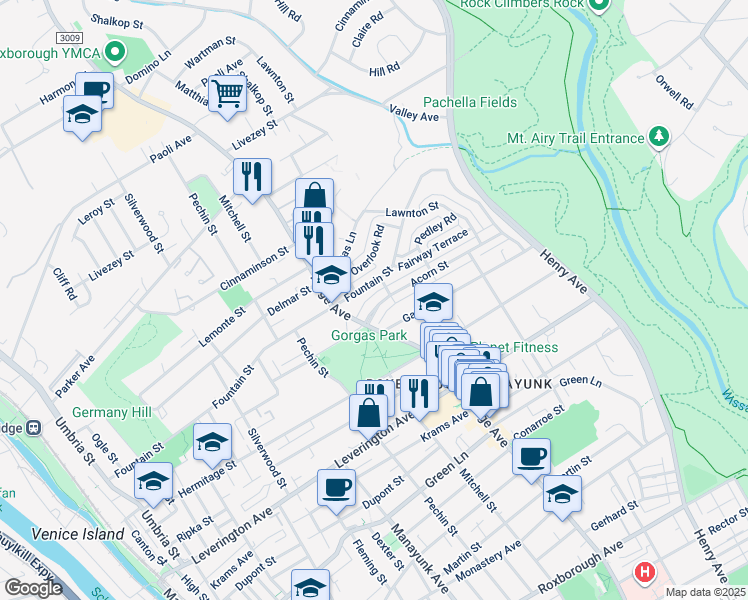map of restaurants, bars, coffee shops, grocery stores, and more near 514 Acorn Street in Philadelphia