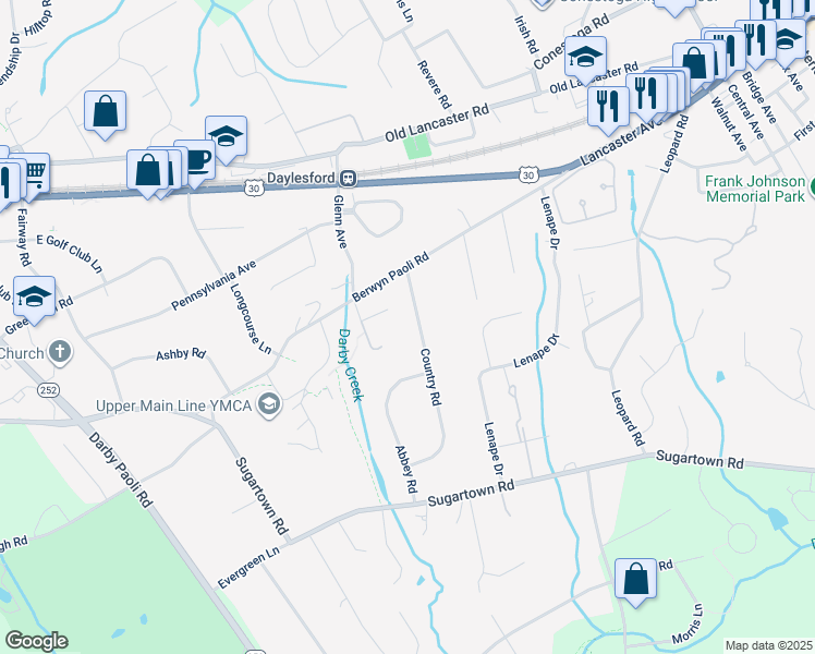 map of restaurants, bars, coffee shops, grocery stores, and more near 214 Country Road in Berwyn