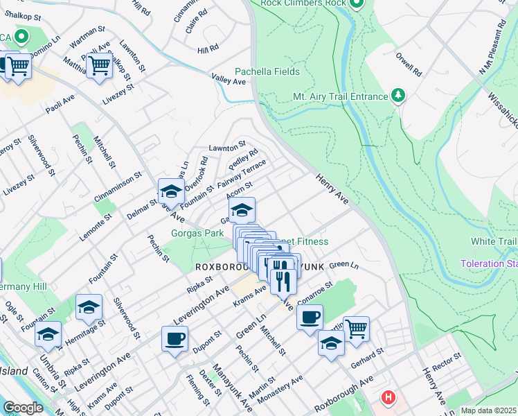 map of restaurants, bars, coffee shops, grocery stores, and more near 551 Gates Street in Philadelphia