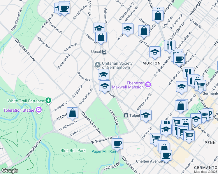 map of restaurants, bars, coffee shops, grocery stores, and more near 370 West Johnson Street in Philadelphia