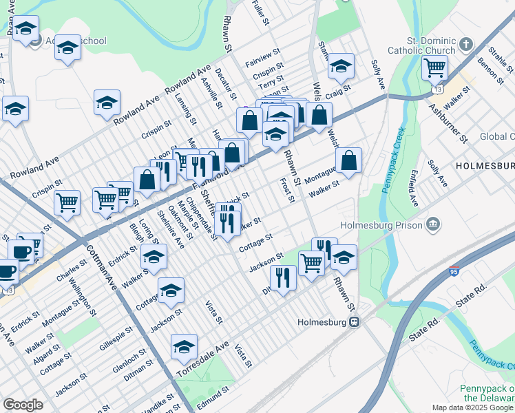 map of restaurants, bars, coffee shops, grocery stores, and more near 4218 Hartel Avenue in Philadelphia