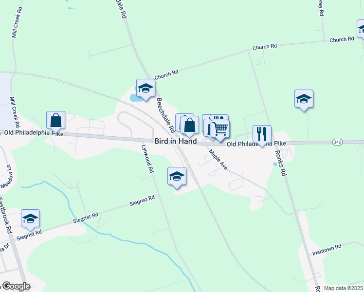 map of restaurants, bars, coffee shops, grocery stores, and more near in Bird in Hand