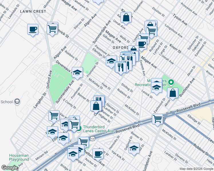 map of restaurants, bars, coffee shops, grocery stores, and more near 1332 Hale Street in Philadelphia