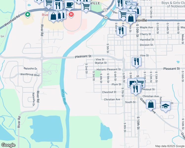 map of restaurants, bars, coffee shops, grocery stores, and more near 863 South 3rd Street in Noblesville